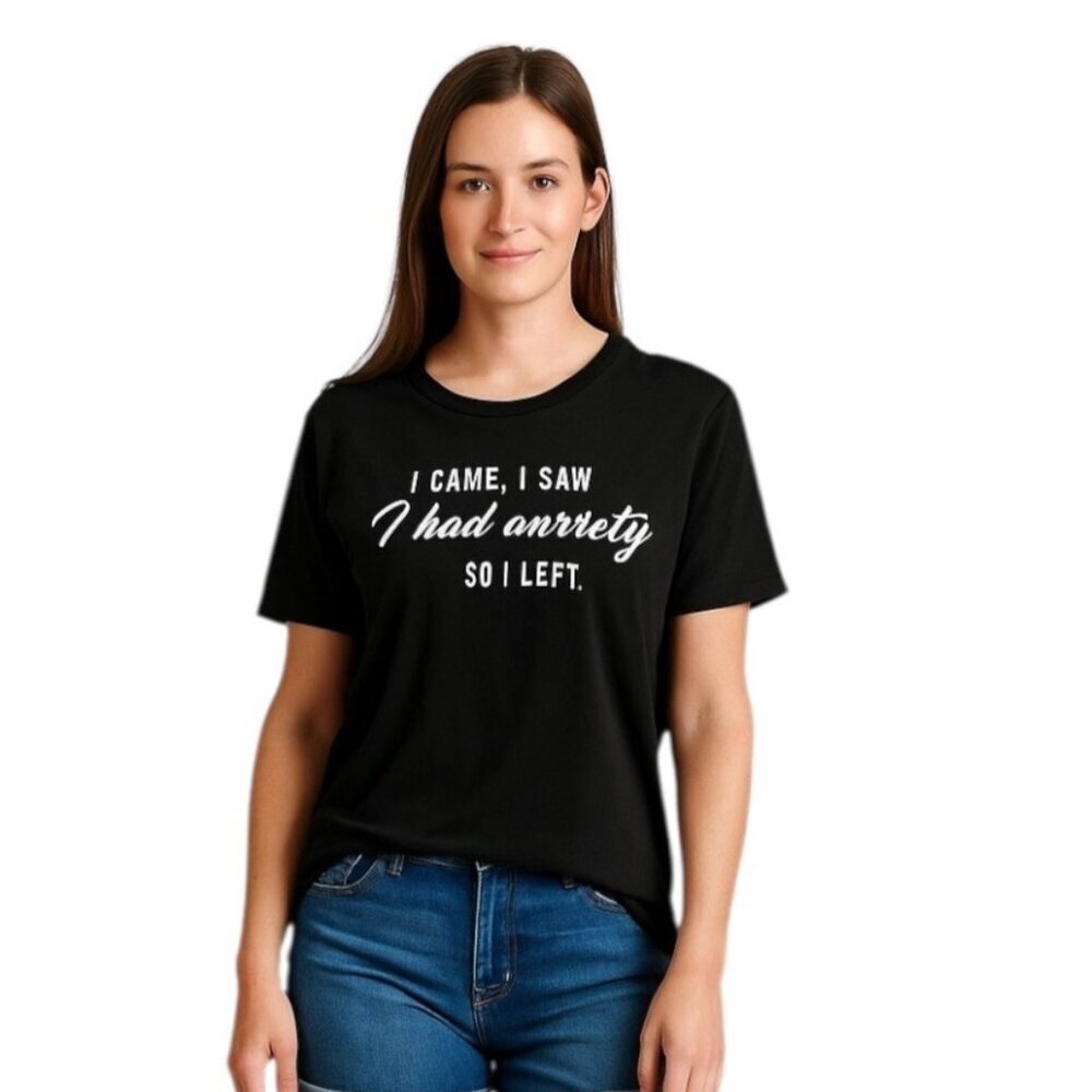 Shein Womens I Had Anxiety Top~Size Large~Black Graphic Tee Funny Style L6 25